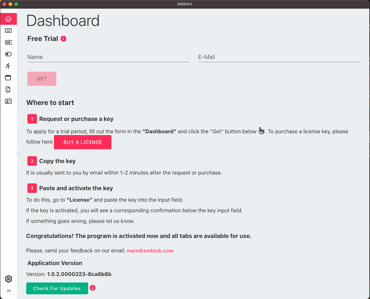 Application dashboard