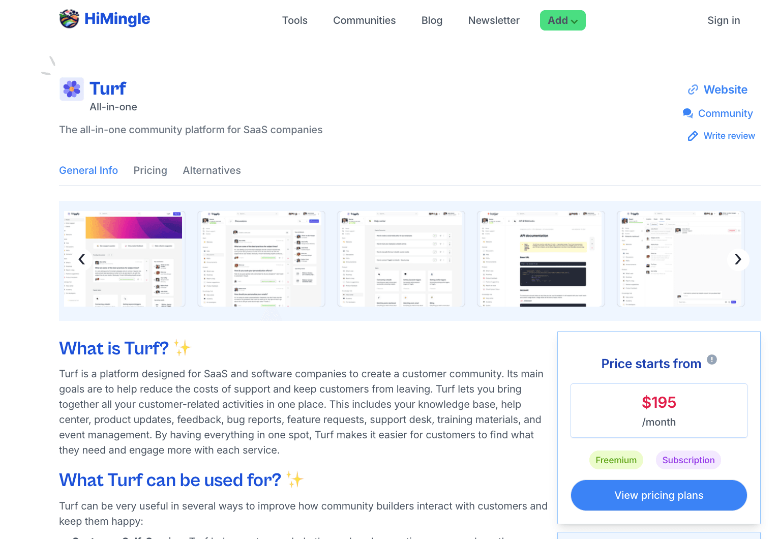 Page with tool information